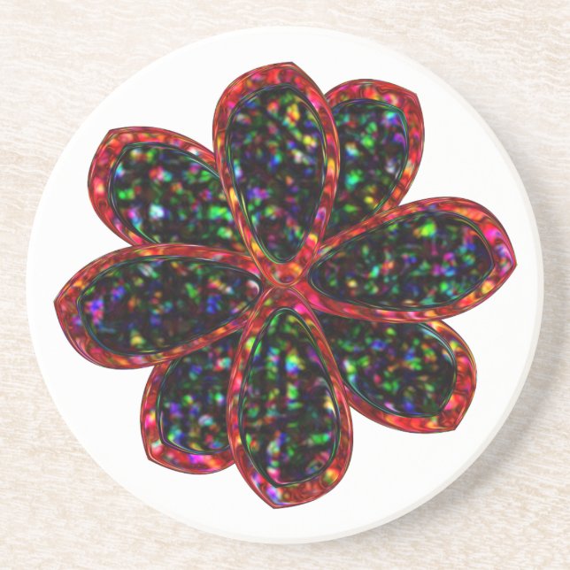Posavasos Máster de flores de Purpurina negro y rojo (Frente)