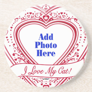 Posavasos ¡Me Encanta Mi Gato! Corazones rojos de foto