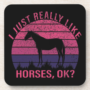 Posavasos Me gustan mucho los caballos de color rosa y púrpu