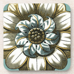 Posavasos Medallón Ornato Floral sobre fondo azul claro