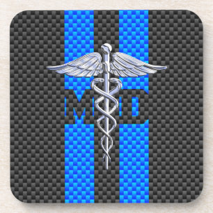 Posavasos Médica médico MD Caduceus Fibra de Carbono