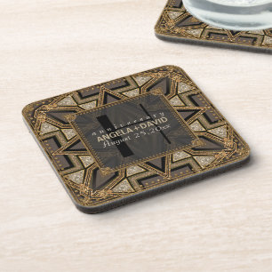 Posavasos Mediev Art Deco Aniversario del Boda de Oro Negro