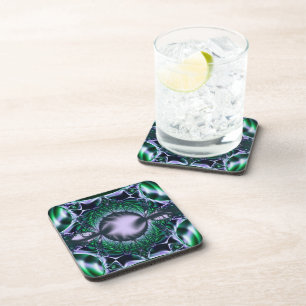 Posavasos Meg Arte fractal verde y azul