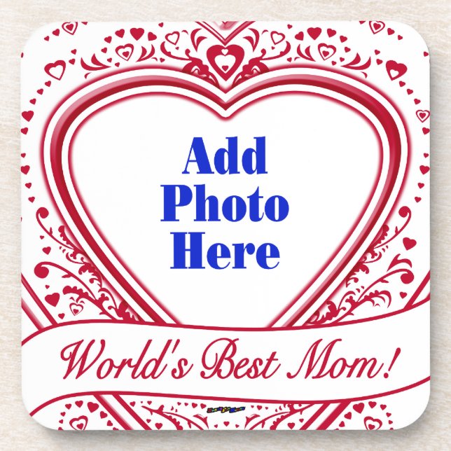 Posavasos Mejor madre del mundo! Corazones rojos de foto (Frente)