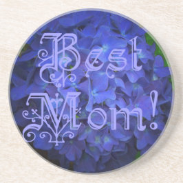 Posavasos Mejor Mamá con fondo de flores azules