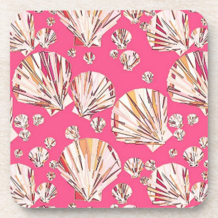 Posavasos Melocotón, conchas rosadas, fondo rosa coral