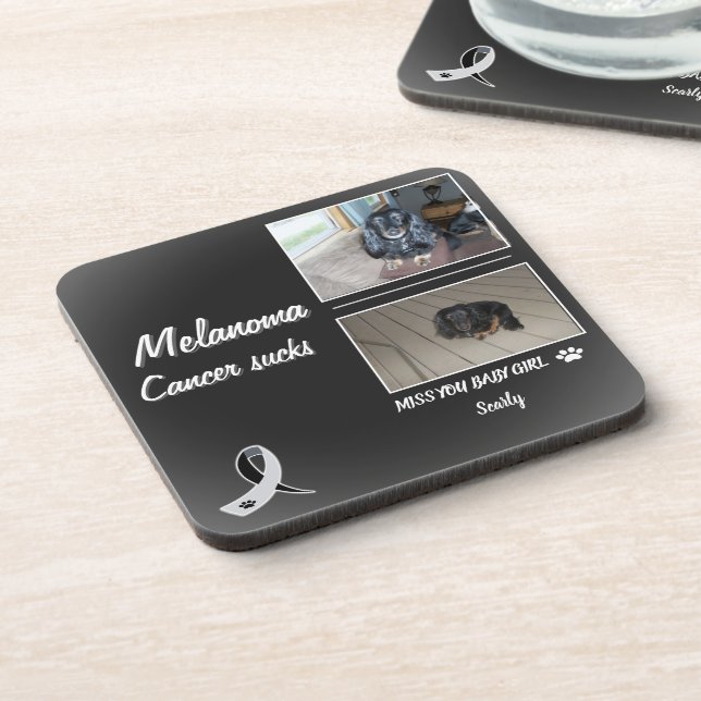 Posavasos Memorial de mascota con melanoma con dos fotos (Lado Izquierdo)