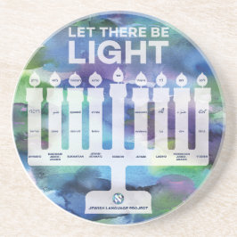 Posavasos Menorá de Luz - "Luz" en 9 idiomas judíos
