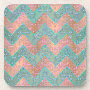 Posavasos Menta y Rosa Melocotón Floral Damask Chevron