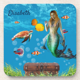 Posavasos Mermaid subacuático Treasure Hunt Fantasy Blue