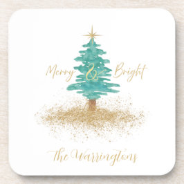 Posavasos "Merry and Bright" Watercolor Tree