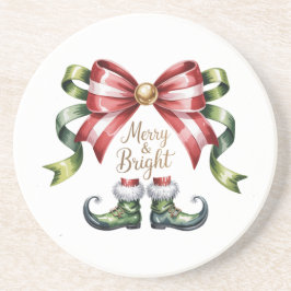 Posavasos Merry & Bright Christmas Bow & Elf Shoes Coaster
