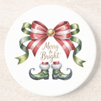 Posavasos Merry & Bright Christmas Bow & Elf Shoes Coaster