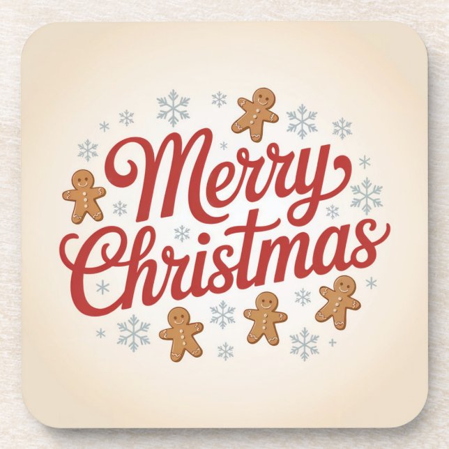 Posavasos  Merry Christmas Gingerbread Men Snowflakes Coaste (Frente)
