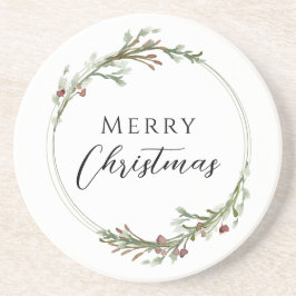 Posavasos Merry Christmas Minimalist Wreath White