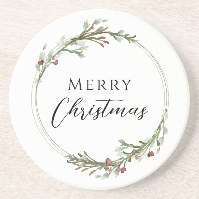 Posavasos Merry Christmas Minimalist Wreath White (Frente)