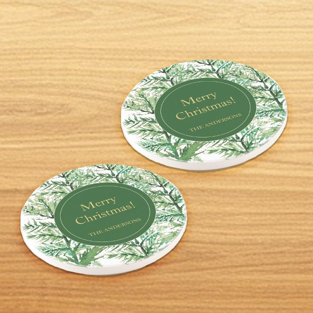 Posavasos Merry Christmas Watercolor Art Tree personalizado (Subido por el creador)