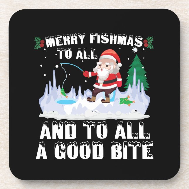 Posavasos Merry Fishmas Graciosa Pesca Pescador Navidad (Frente)