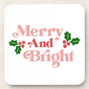 Posavasos Merry y Bright - Tipografía clásica de vacaciones