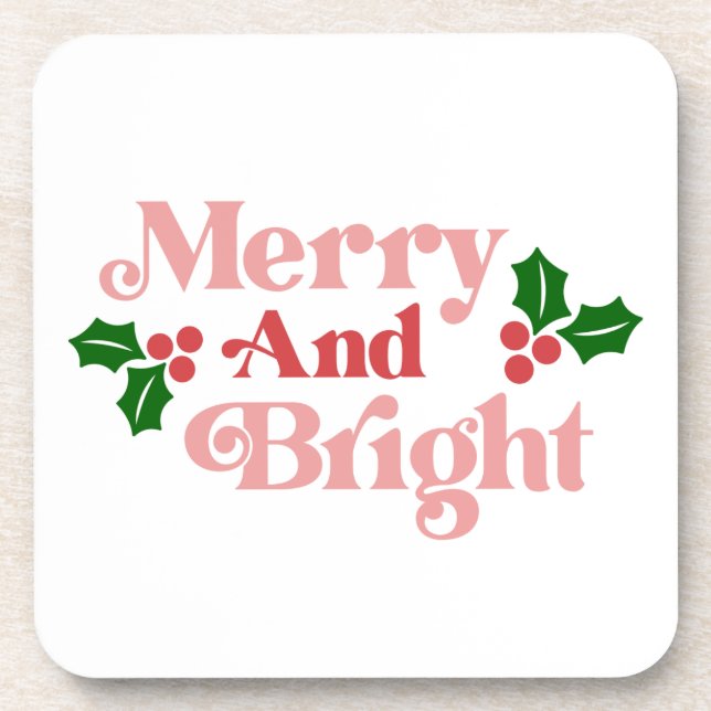 Posavasos Merry y Bright - Tipografía clásica de vacaciones (Frente)