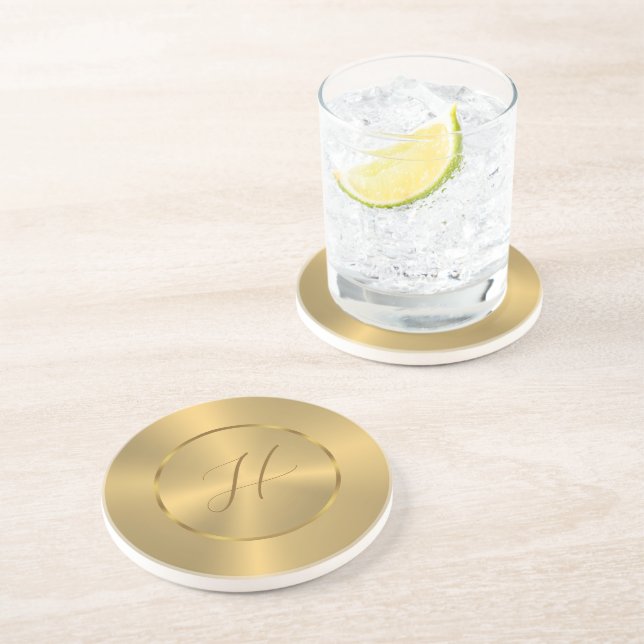 Posavasos Metallic gold texture custom monogram (Lado)