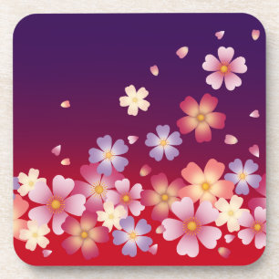 Posavasos Mezcla Sakura Flores Kimono Estilo Rojo y Púrpura