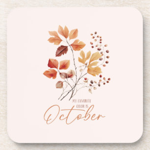 Posavasos Mi Color Favorito Es Octubre -Hojas De Otoño Y Pin