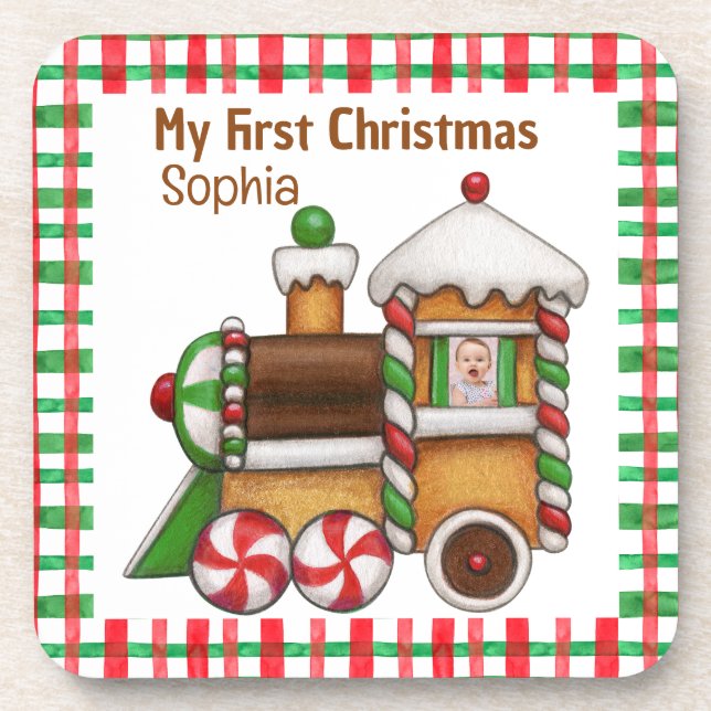 Posavasos Mi primer nombre navideño de costumbre tren lindo (Frente)