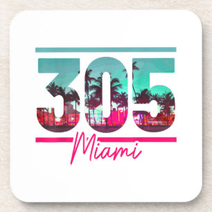 Posavasos Miami 305 Area Code Florida Vintage Palm Trees Pri