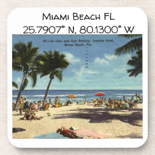 Posavasos Miami Beach FL Map Coordenadas Estilo Vintage