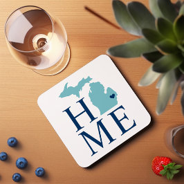 Posavasos Michigan Hogar Aqua Navy Personalizado Azul Corazó