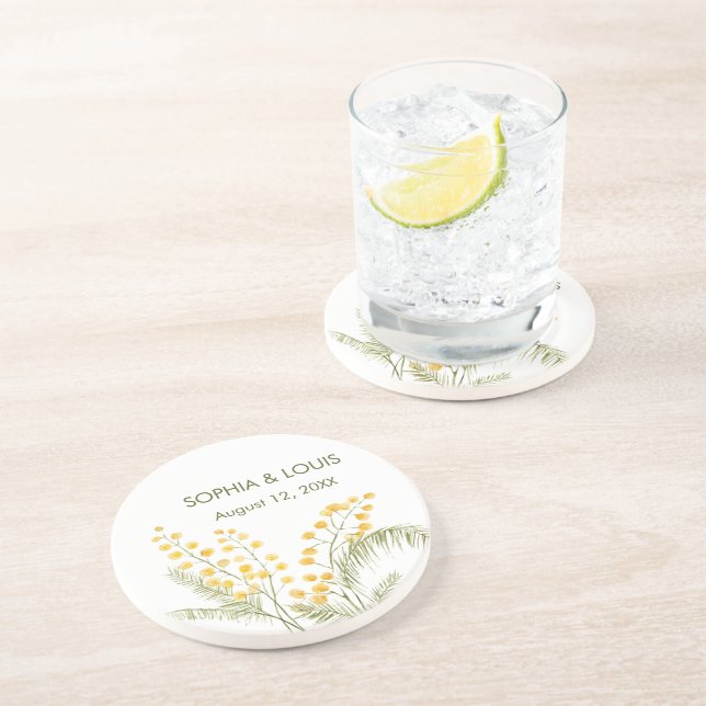 Posavasos Mimosa flor boda romántico (Lado)