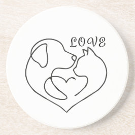 Posavasos Minimalist Dog and Cat Heart - One Line Art Design