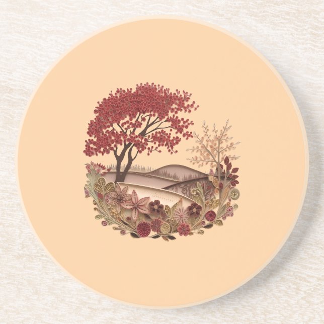 Posavasos Minimalist quilling design Countryside in Autumn (Frente)