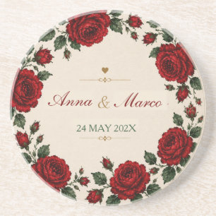 Posavasos Minimalist Red Rose Elegant Floral Classic Rose