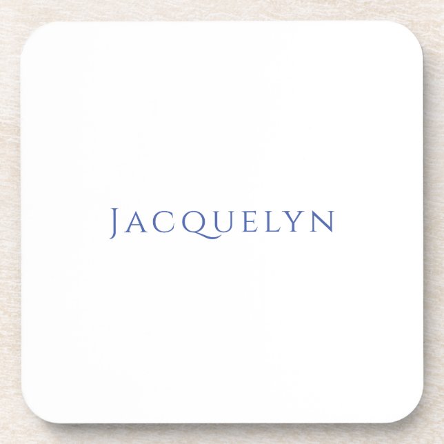 Posavasos Minimalist White Blue Plain Elegant Modern Name (Frente)
