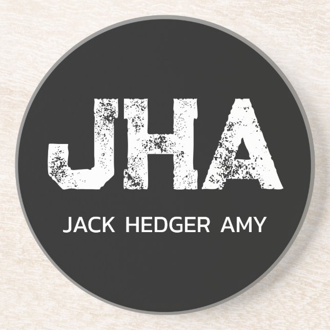 POSAVASOS MINIMALIST WHITE THREE LETTER MONOGRAM NAME BLACK (Frente)