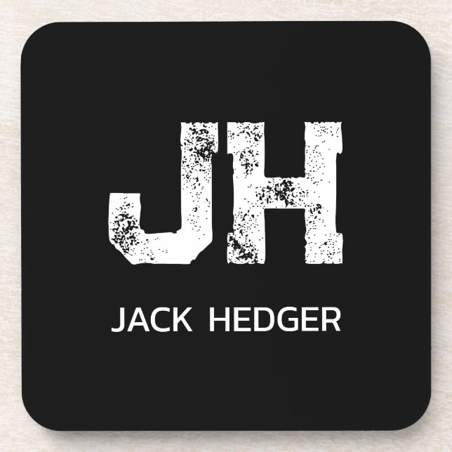 POSAVASOS MINIMALIST WHITE TWO LETTER MONOGRAM NAME BLACK (Frente)