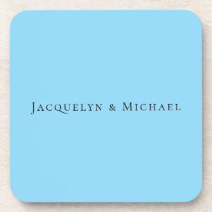 Posavasos Minimalista Azul Plano Elegante Nombre Clásico