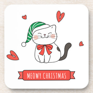 Posavasos Mínimalista Gato Kitty Santa Meowy Navidad 