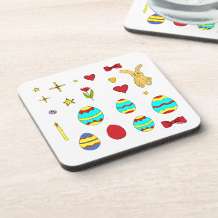 Posavasos Minimalista Lindo Feliz Pascua dibujo animado P