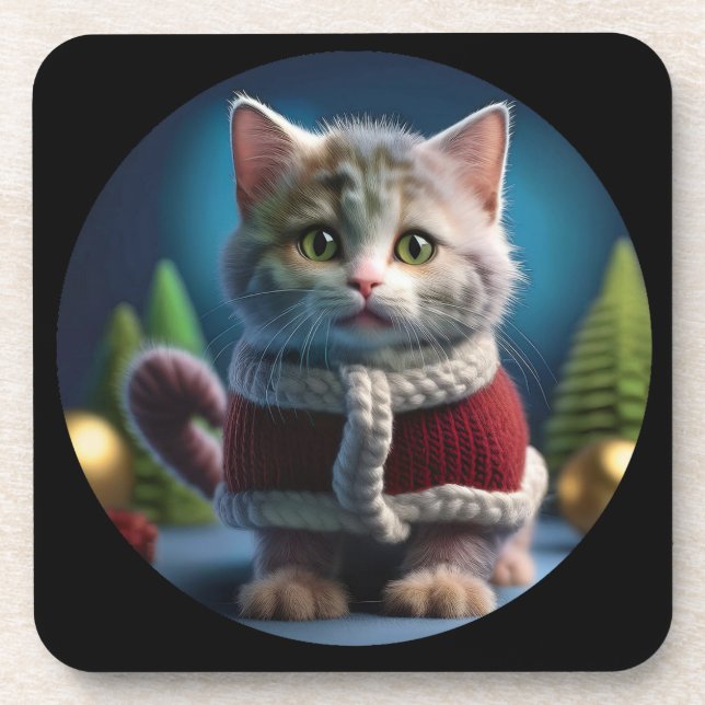 Posavasos Minskin Kitten En Un Equipo De Navidades (Frente)