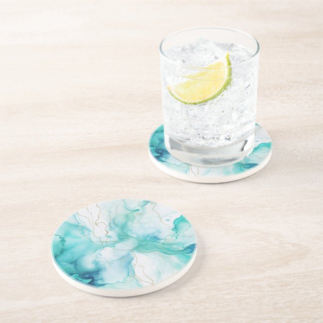 Posavasos Mint Aqua Ink Marble (Lado)