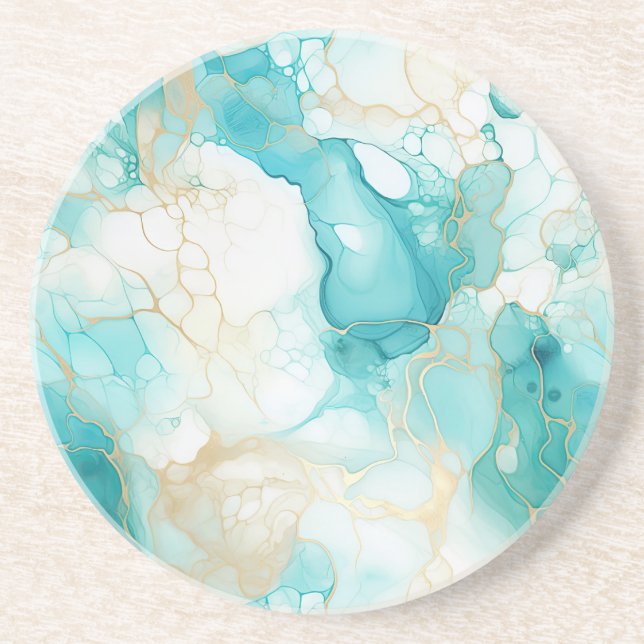Posavasos Mint Aqua Mint Gold Marble Blanco (Frente)