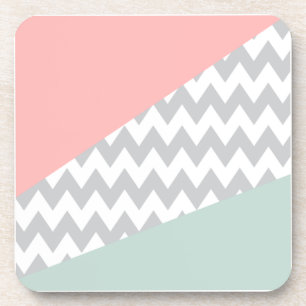 Posavasos Mint y coral de Chevron gris