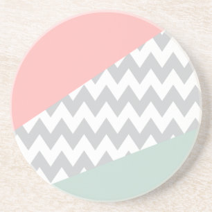 Posavasos Mint y coral de Chevron gris