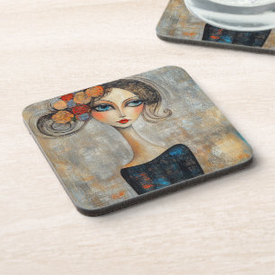 Posavasos Mirada tranquila de una elegante dama de ojos azul