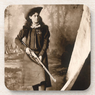 Posavasos Miss Annie Oakley con un retrato fotográfico vinta