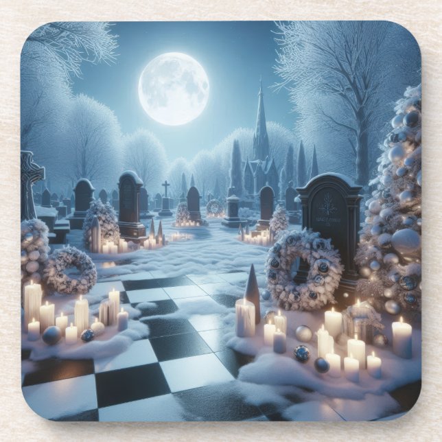 Posavasos Misty Graveyard Christmas | Gothic Holiday Decor (Frente)