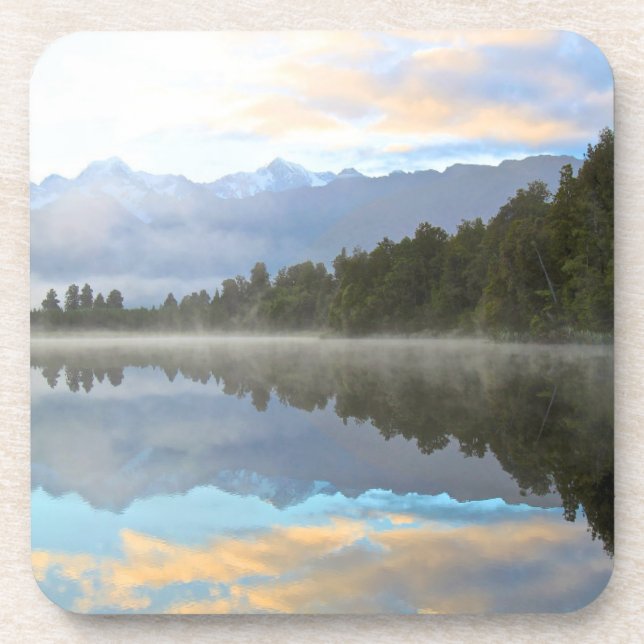 Posavasos Misty Lake Trees Reflejo De La Naturaleza Tranquil (Frente)